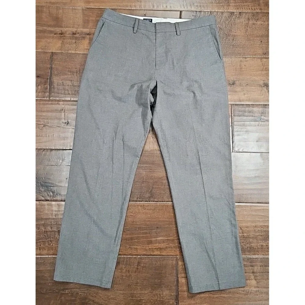J. Crew Men's Bedford Dress Pants 36 x 30 Gray Flat Front 100%‎ Cotton Slacks